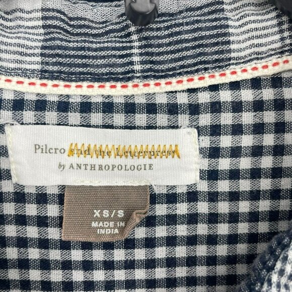 Anthropologie Pilcro Blouse Women's XS Black Plaid 3/4 Sleeves Rounded Hem Tunic - Picture 6 of 11